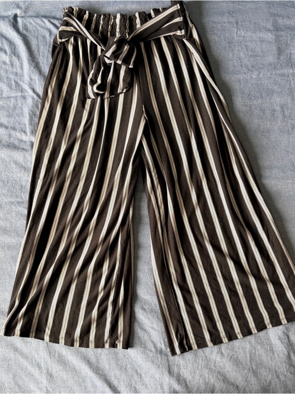 Black & White Striped Wide-Leg Pants